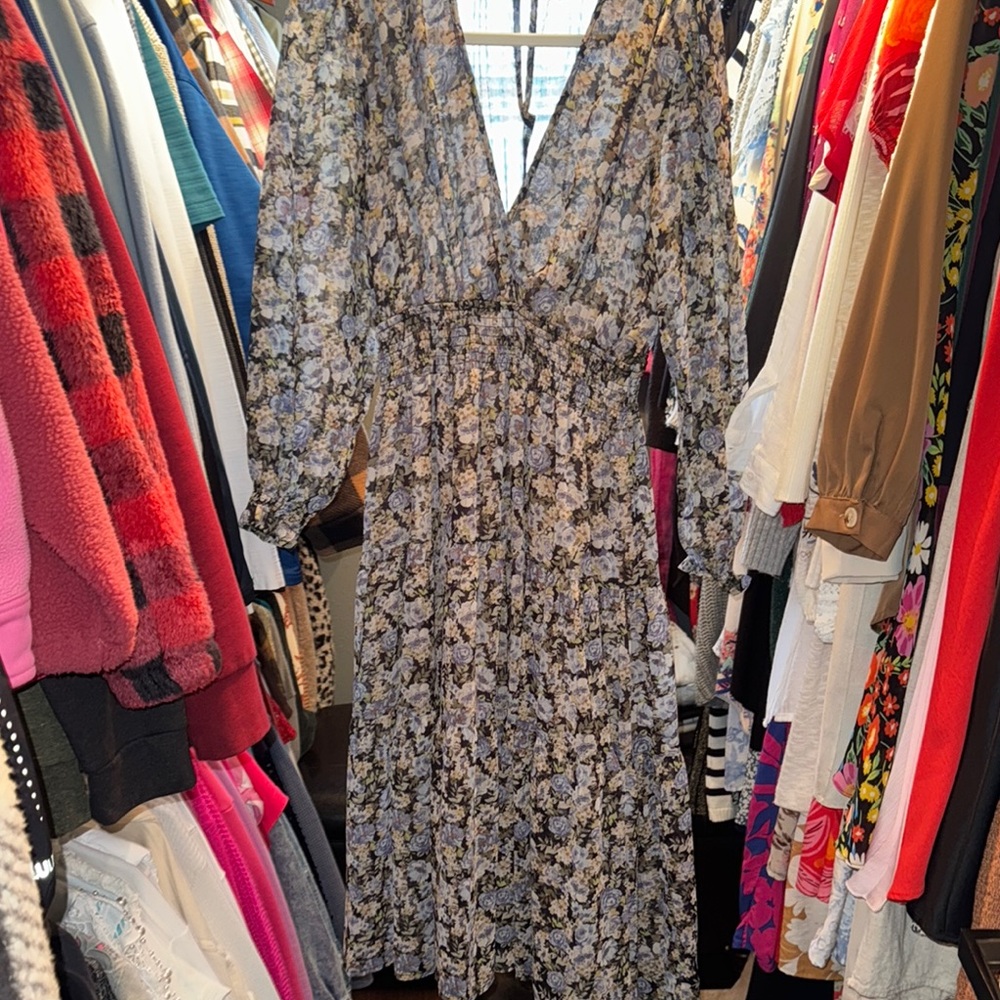 Floral V-Neck Long Sleeve Dress